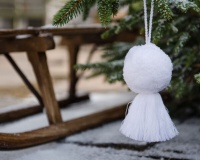 Jumbo White Wool Pom pom with Tassel By Pom Pom Galore